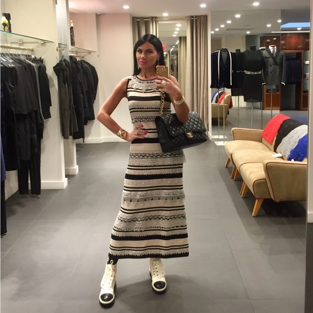 CHANEL Black and Pink Sheath Maxi Dress